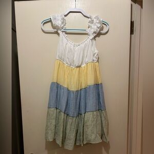 Tiered Sundress with Ruffle Straps - White, Yellow, Blue, Green